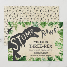 Dino De Convite De Aniversário De Três Rex Do Dino