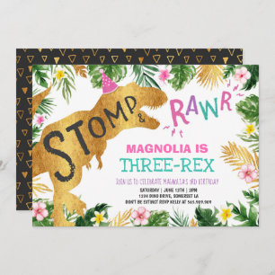 Dino De Convite De Aniversário De Três Rex Do Dino