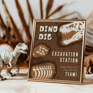 Dino Dig Dinossaur Excavation Station Party Poster