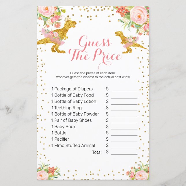 Dino Girl Pink, Dourada, adivinha o jogo do preço (Frente)