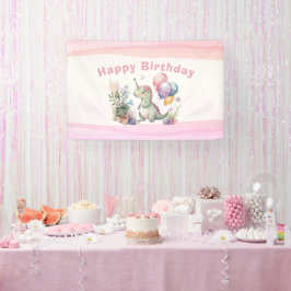 Dino Party Watercolor Girl Pink Birday