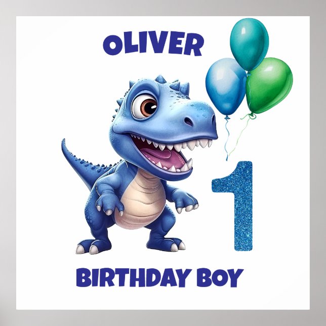 Dinosaur 1st Birthday Boy Personalized Poster (Frente)
