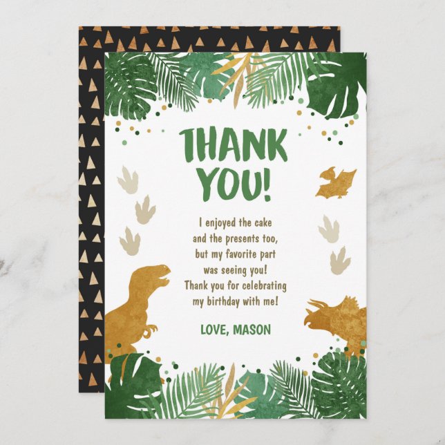 Dinossaur, Cartões de agradecimentos de aniversári (Frente/Verso)