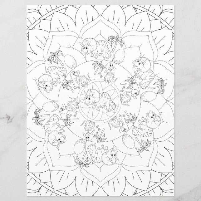 Dinossaur Mandala Diversão Relaxando Crianças Colo (Frente)