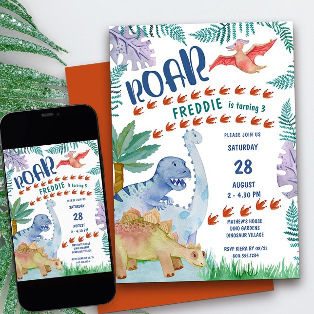 Dinossaur Roar Qualquer Convite De Aniversário Par (Kids Dinosaur birthday party invitation for any age)