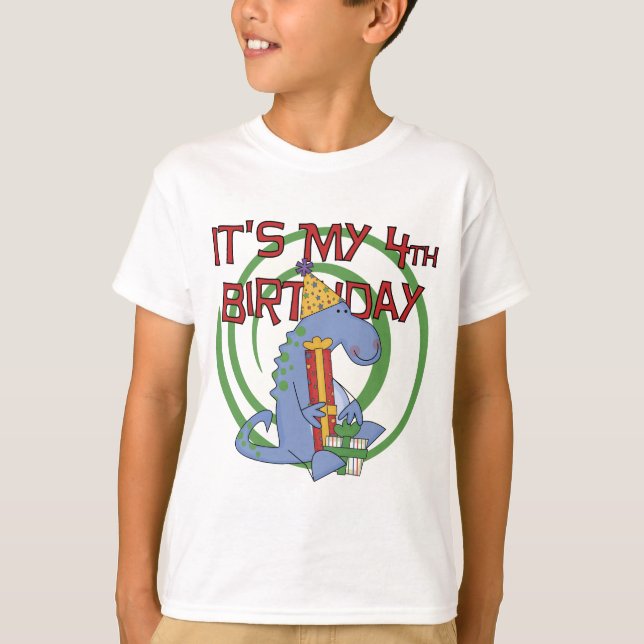 Dinossauro, 4º aniversário T-shirts e presentes (Frente)