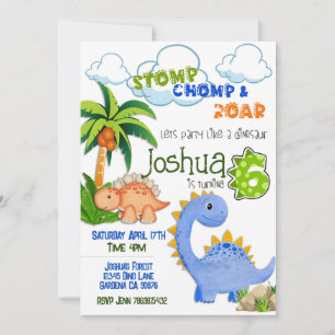 Dinossauro a fazer 6 convites de aniversário