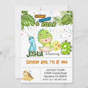 Dinossauro a fazer nove convites de aniversário