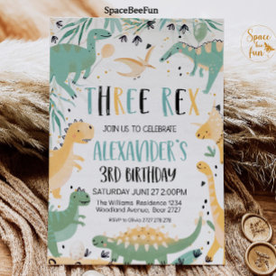 Dinossauro Aniversário Três Rapaz de Convite Rex D