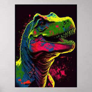 Dinossauro Azul T Rex Rosa e Kids Verdes Poster