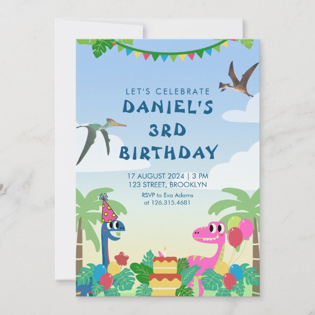 Dinossauro Colorido - Convite de aniversário (Frente)