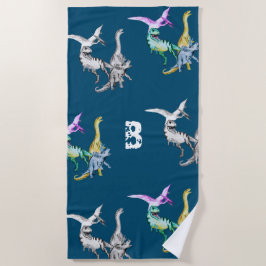 Dinossauro de aquarela Monograma Toalha de praia