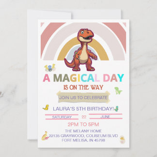 Dinossauro de Dia Mágico e Convite de Aniversário