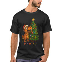 Dinossauro Destruindo Árvore de Natal Camiseta Div