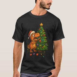 Dinossauro Destruindo Árvore de Natal Camiseta Div