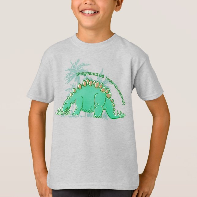 Dinossauro diz camiseta azul para garotos Stegosau (Frente)