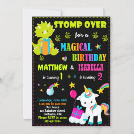 Dinossauro e convite de aniversário de unicórnio G