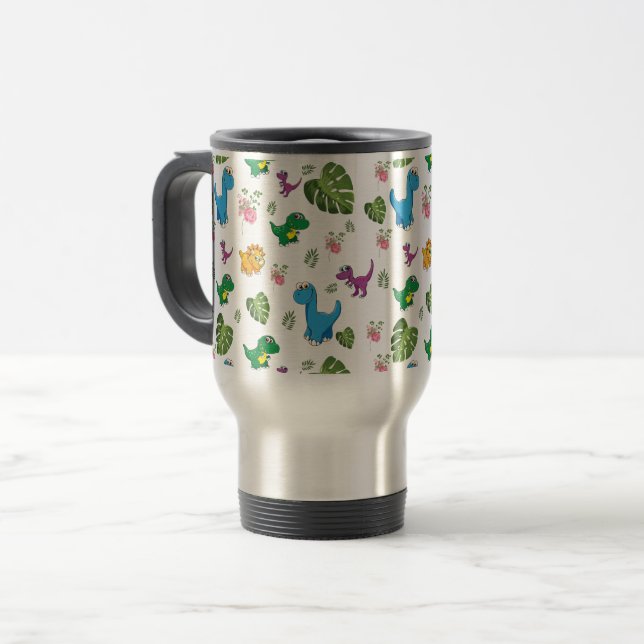 Dinossauro engraçado, folhas Caneca de viagem (Frente Esquerda)