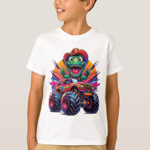 Dinossauro Engraçado T Rex Em T-Shirt Monster Truc