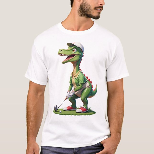 dinossauro jogando camisa de golfe dinossauro (Frente)