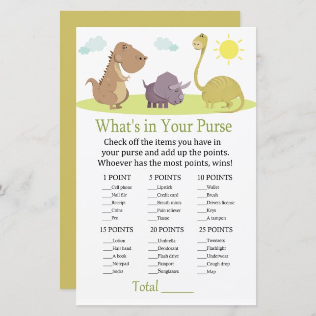 Dinossauro O que há no seu chá de fraldas de jogo (Frente/Verso)