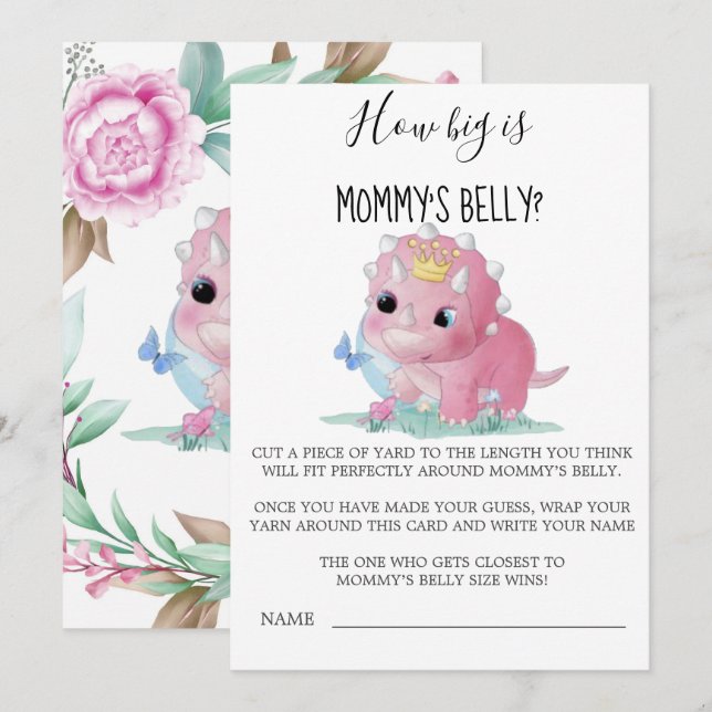 Dinossauro Rosa Princesa, Qual o tamanho da barrig (Frente/Verso)