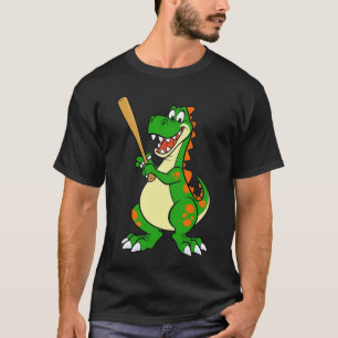 Dinossauro sorridente jogando camisa de baseball
