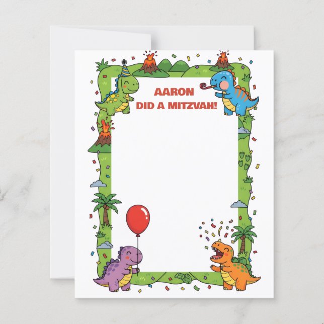 Dinossauro Verde Nome Personalizado Mitzvah Nota (Frente)