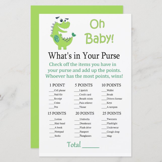 Dinossauro Verde O que há no seu jogo de bolsa (Frente/Verso)