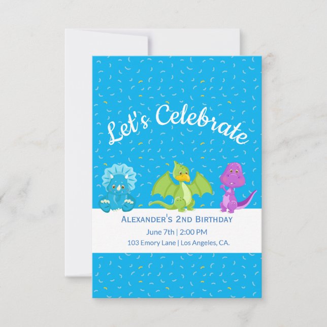 Dinossauros Bebês Bonitos | Convite de Aniversário (Frente)