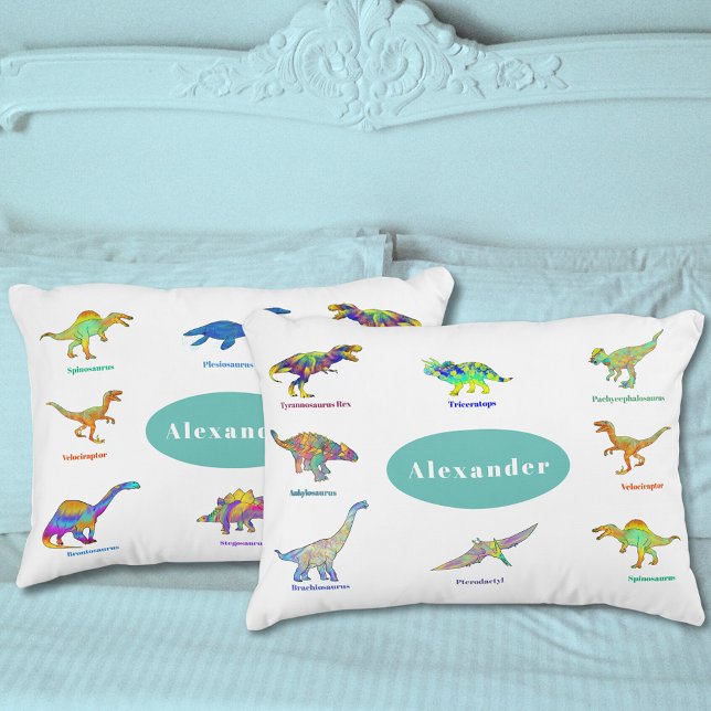 Dinossauros Coloridos Nome Personalizado e Foto (Dinosaurs with names personalized pillow case colorful dino pattern educational fun spelling )