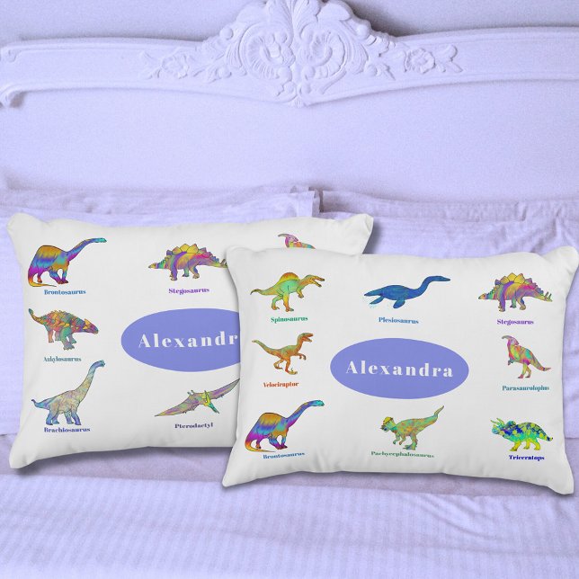 Dinossauros com Nomes Padrão Periwinkle (Dinosaurs with names colorful pattern personalized name periwinkle dino pillow case)