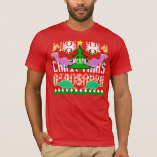 Dinossauros com Padrão de Suéter de Natal Feio