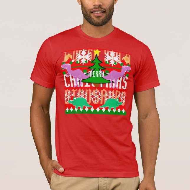 Dinossauros com Padrão de Suéter de Natal Feio (Frente)