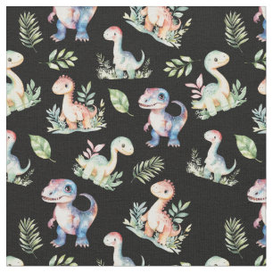Dinossauros de Aquarela no Tecido Negro