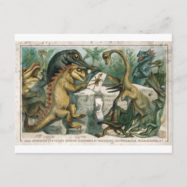 Dinossauros de cartões de Natal estudando humanos  (Frente)