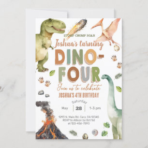 Dinossauros Dino-Quatro, convite para o aniversári
