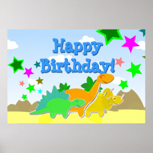 Dinossauros Feliz Poster de Aniversário