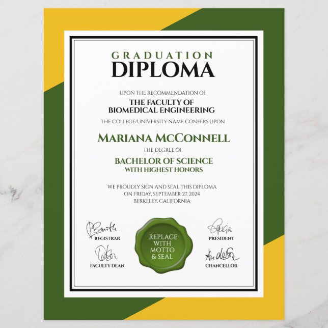 Diploma da Universidade da Escola Dourada Verde (Frente)
