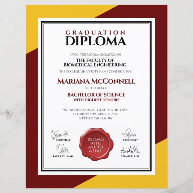 Diploma da Universidade da Escola Dourada Vermelha (Frente)