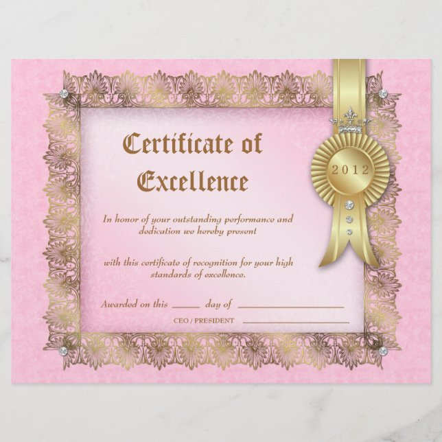 Diploma de Excelência Coroa Rosa Dourada (Frente)