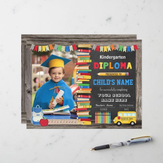 Diploma de Graduação do Jardim de Infância com Fot (Frente/Verso In Situ)