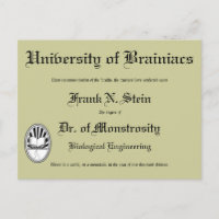 Diploma do Dr. Frankenstein, cartão postal