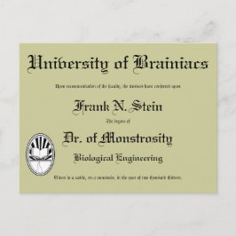 Diploma do Dr. Frankenstein, cartão postal