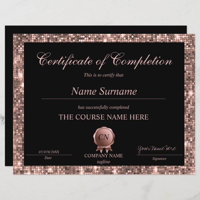 Diploma do Prêmio de Conclusão do Certificado Glit (Frente/Verso)