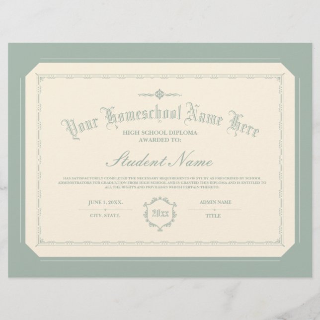 Diploma tradicional suave verde (Frente)