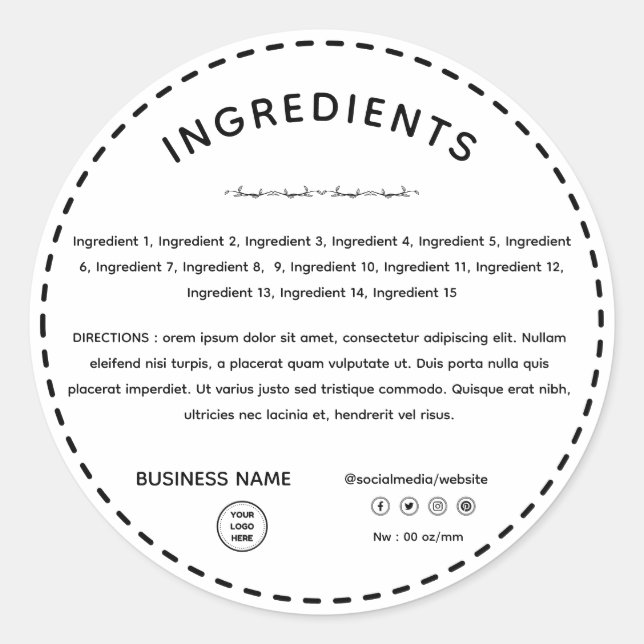 Direção do Ingrediente com Etiqueta do Produto de  (Frente)