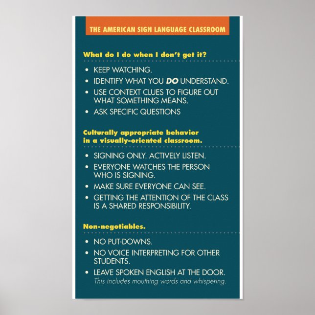 Diretrizes da sala de aula ASL. poster (Frente)