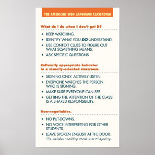 Diretrizes da sala de aula ASL. poster (leve bkgd)