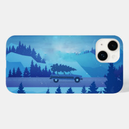 Dirigindo pela estrada com uma árvore de natal